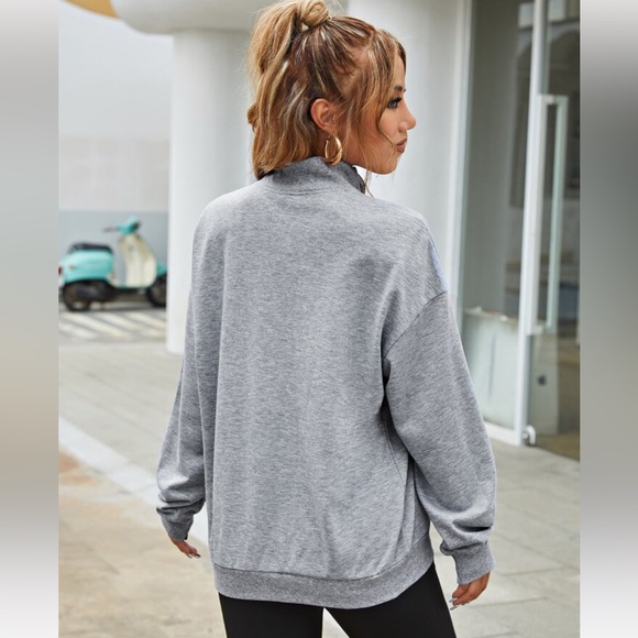 NWOT SHEIN EZWear Embroidery Half Zip Drop Shoulder Sweatshirt - Picture 2 of 9